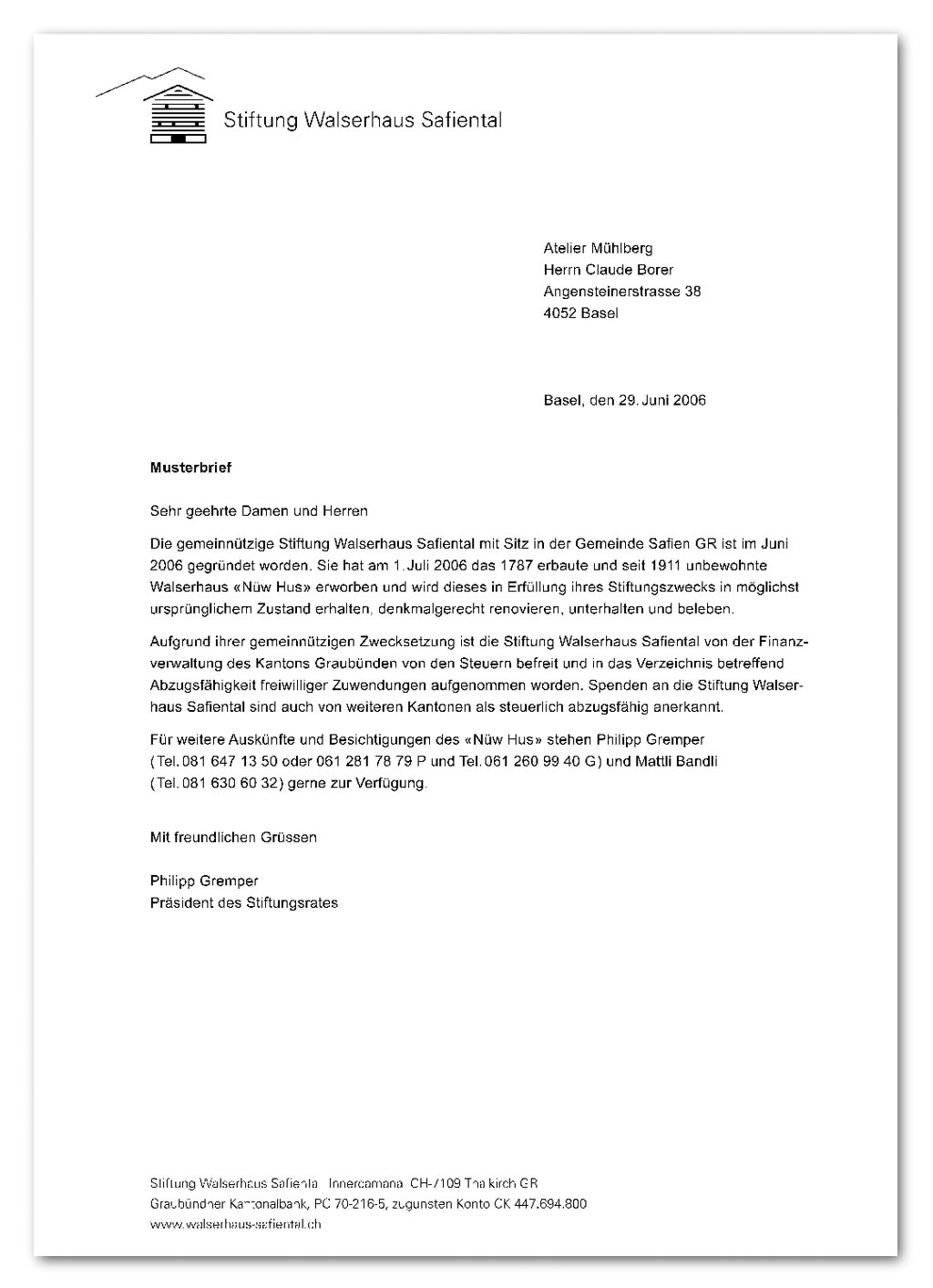 Walserhaus Brief